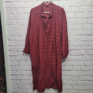Ethos Red Kurta Mens 44 100% Cotton Plaid‎ Lightweight Ethnic Casual Traditional
